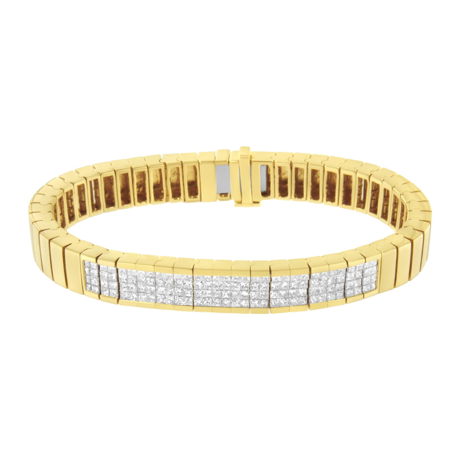 14K Yellow Gold 3 5/8 cttw Invisible Set Princess-Cut Diamond ID Tennis Bracelet (I-J Color, SI1-SI2 Clarity) - Size 7" Bids.com