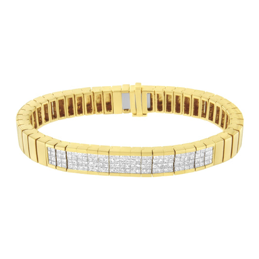 14K Yellow Gold 3 5/8 cttw Invisible Set Princess-Cut Diamond ID Tennis Bracelet (I-J Color, SI1-SI2 Clarity) - Size 7" Bids.com