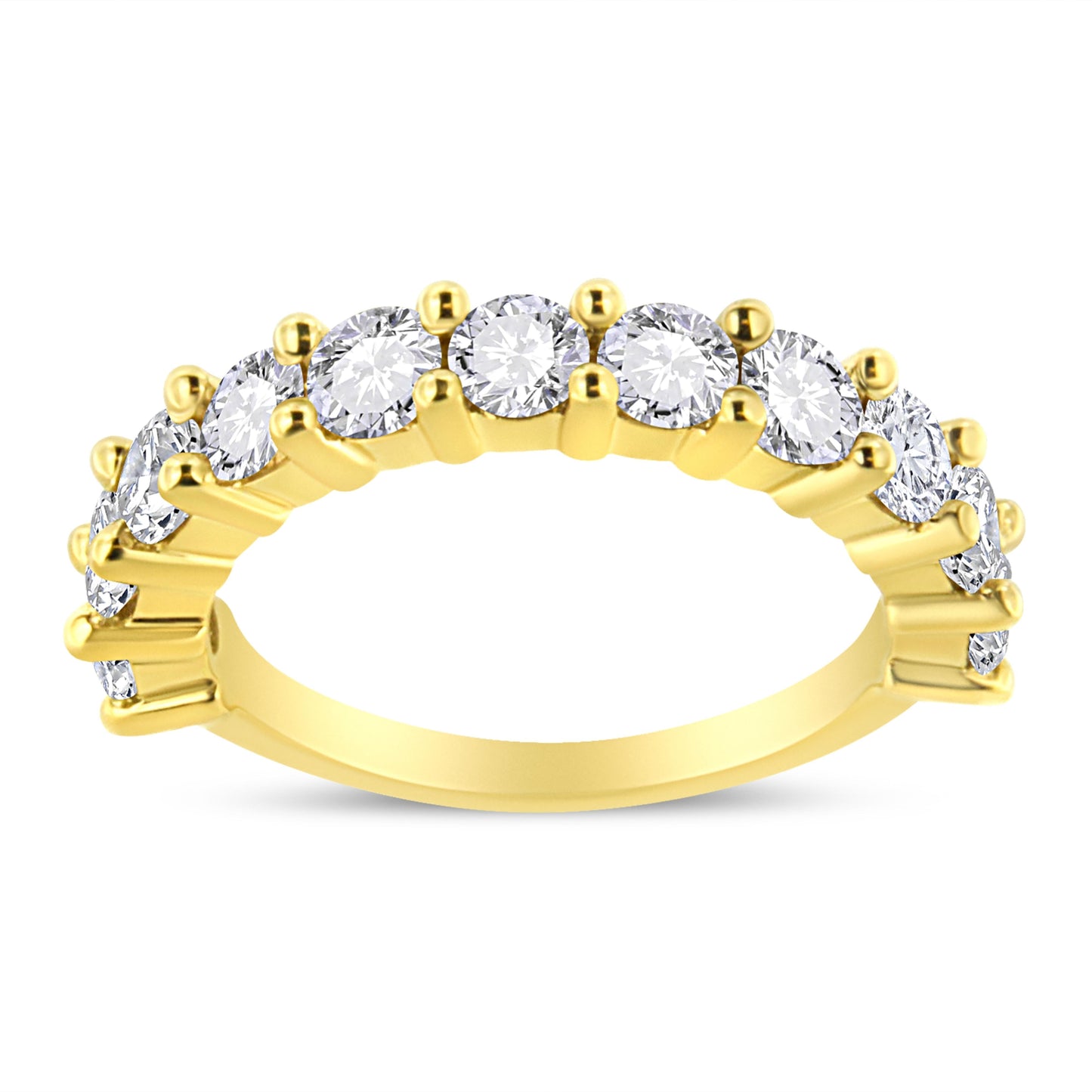 14K Yellow Gold Plated .925 Sterling Silver 2.00 Cttw Shared Prong Set Round-Diamond 11 Stone Band Ring (J-K Color, I1-I2 Clarity) - Size 7 Bids.com