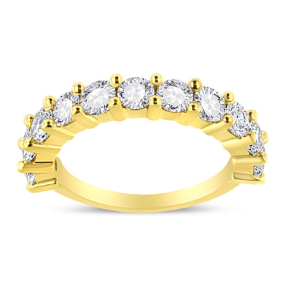 14K Yellow Gold Plated .925 Sterling Silver 2.00 Cttw Shared Prong Set Round-Diamond 11 Stone Band Ring (J-K Color, I1-I2 Clarity) - Size 7 Bids.com