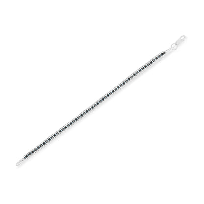 Black Rhodium over .925 Sterling Silver 1.0 Cttw Rose Cut Diamond Double-Link 7" Tennis Bracelet (Blue Color, I1-I2 Clarity) Bids.com