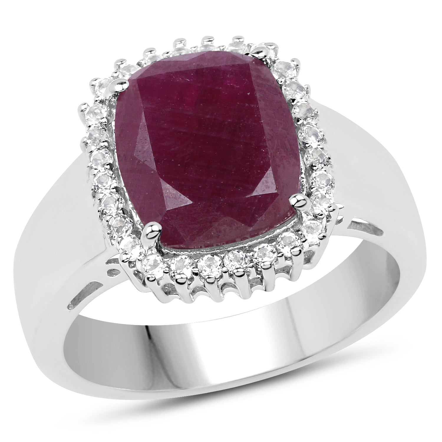 5.28 Carat Genuine Ruby and White Topaz .925 Sterling Silver Ring Bids.com