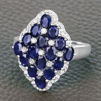 3.48 Carat Genuine Blue Sapphire and White Zircon .925 Sterling Silver Ring Bids.com