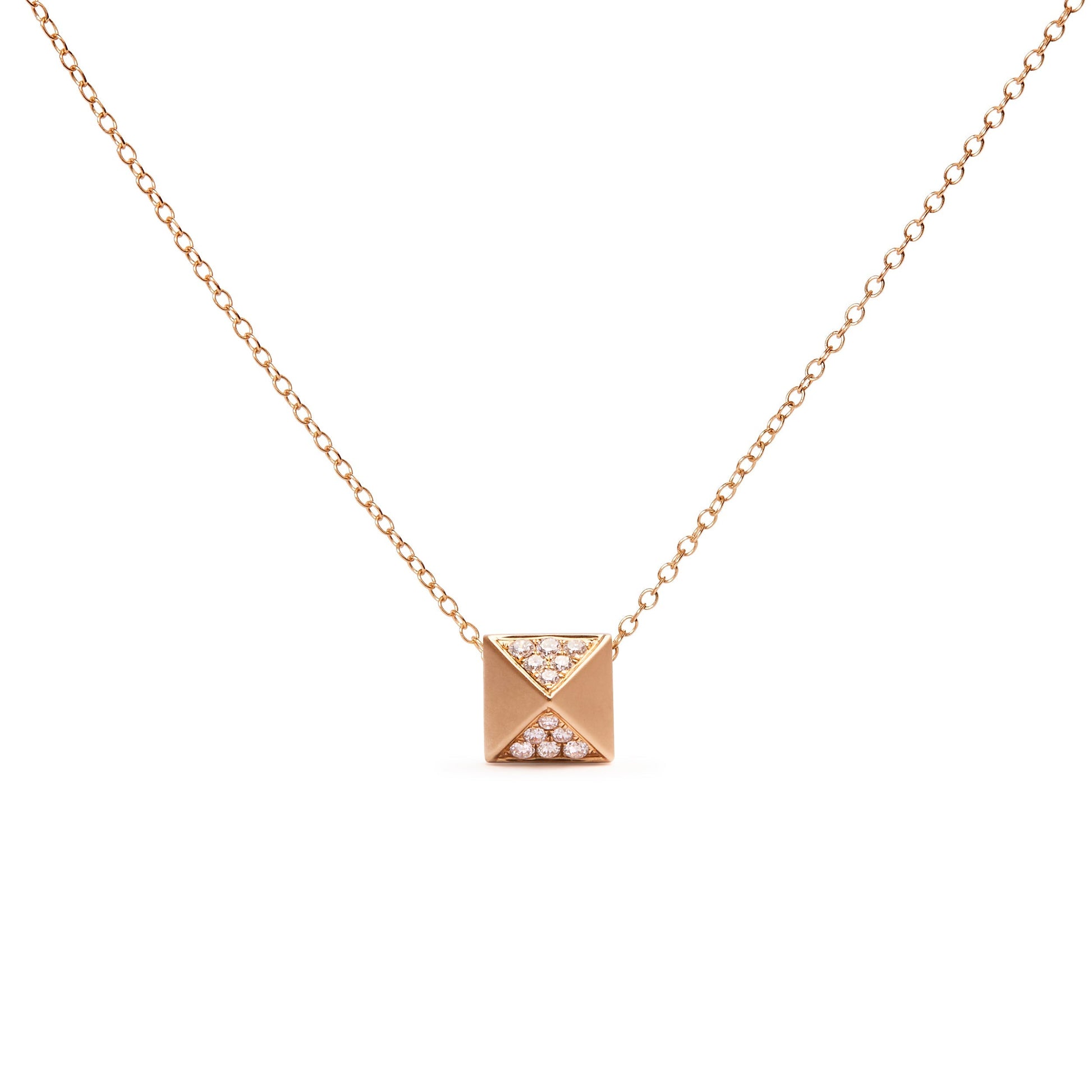 14K Yellow Gold 1/4 Cttw Diamond Matte Finished Pyramid Pendant Necklace (G-H Color, SI1-SI2 Clarity) - 18 Inches Bids.com