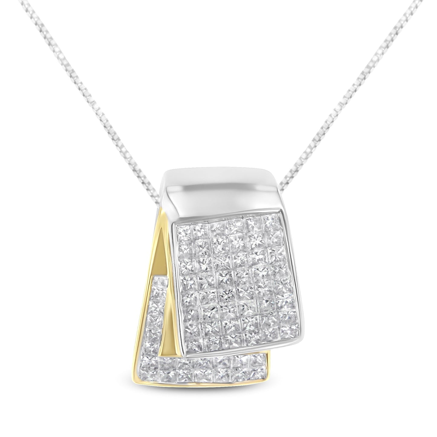 14K White and Yellow Gold 2.0 Cttw Princess Cut Diamond Two Tone Foldover Box Pendant 18â€ Box Chain Necklace (H-I Color, SI1-SI2 Clarity) Bids.com