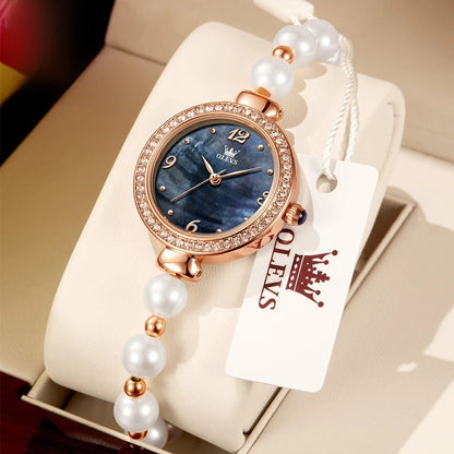 Women's Pearl Bracelet Watch Rose Gold Crystal Bezel BandsCo Straps