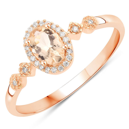 0.48 Carat Genuine Morganite and White Diamond 10K Rose Gold Ring Bids.com