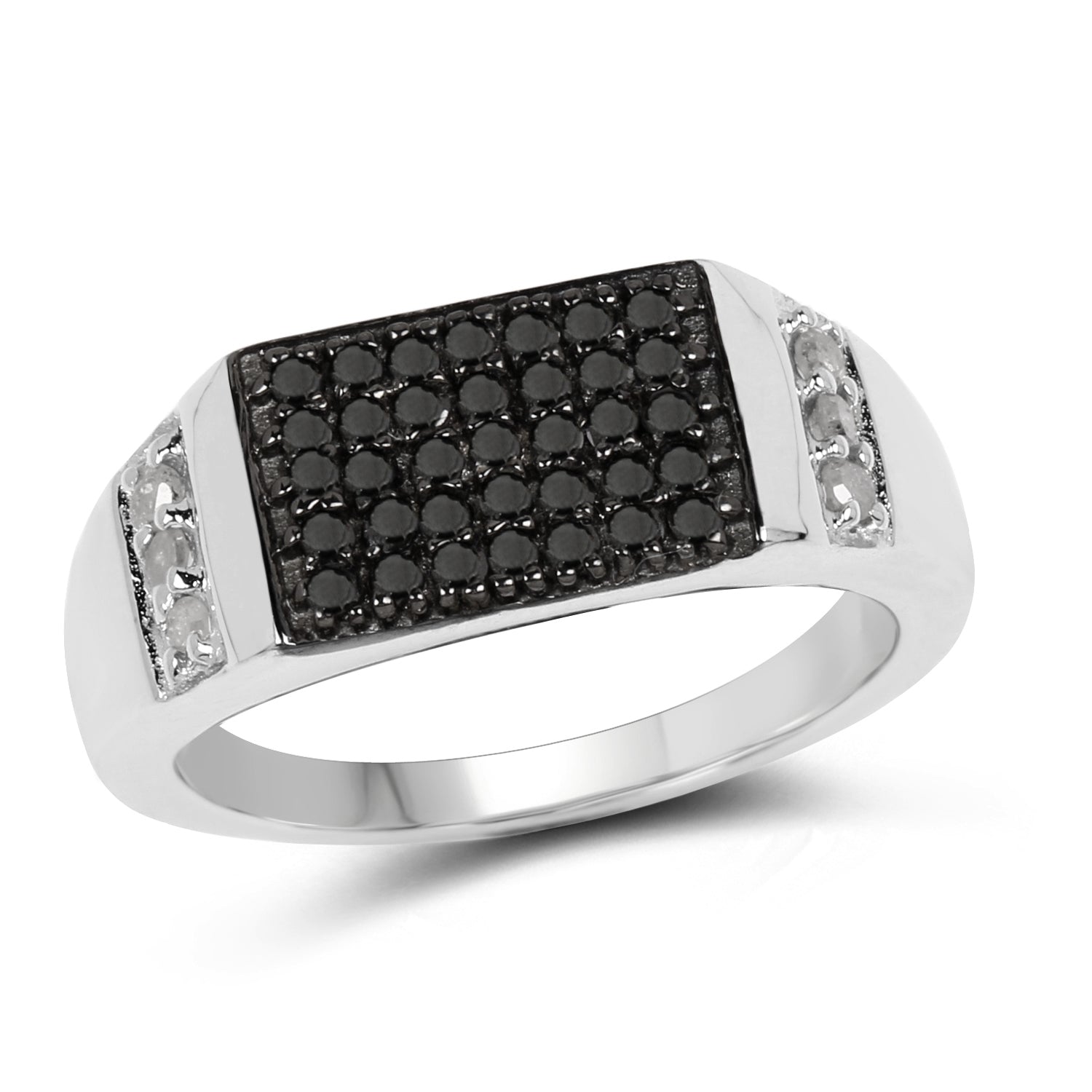 0.55 Carat Genuine Black Diamond and White Diamond .925 Sterling Silver Ring Bids.com