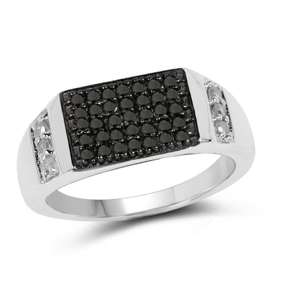 0.55 Carat Genuine Black Diamond and White Diamond .925 Sterling Silver Ring Bids.com