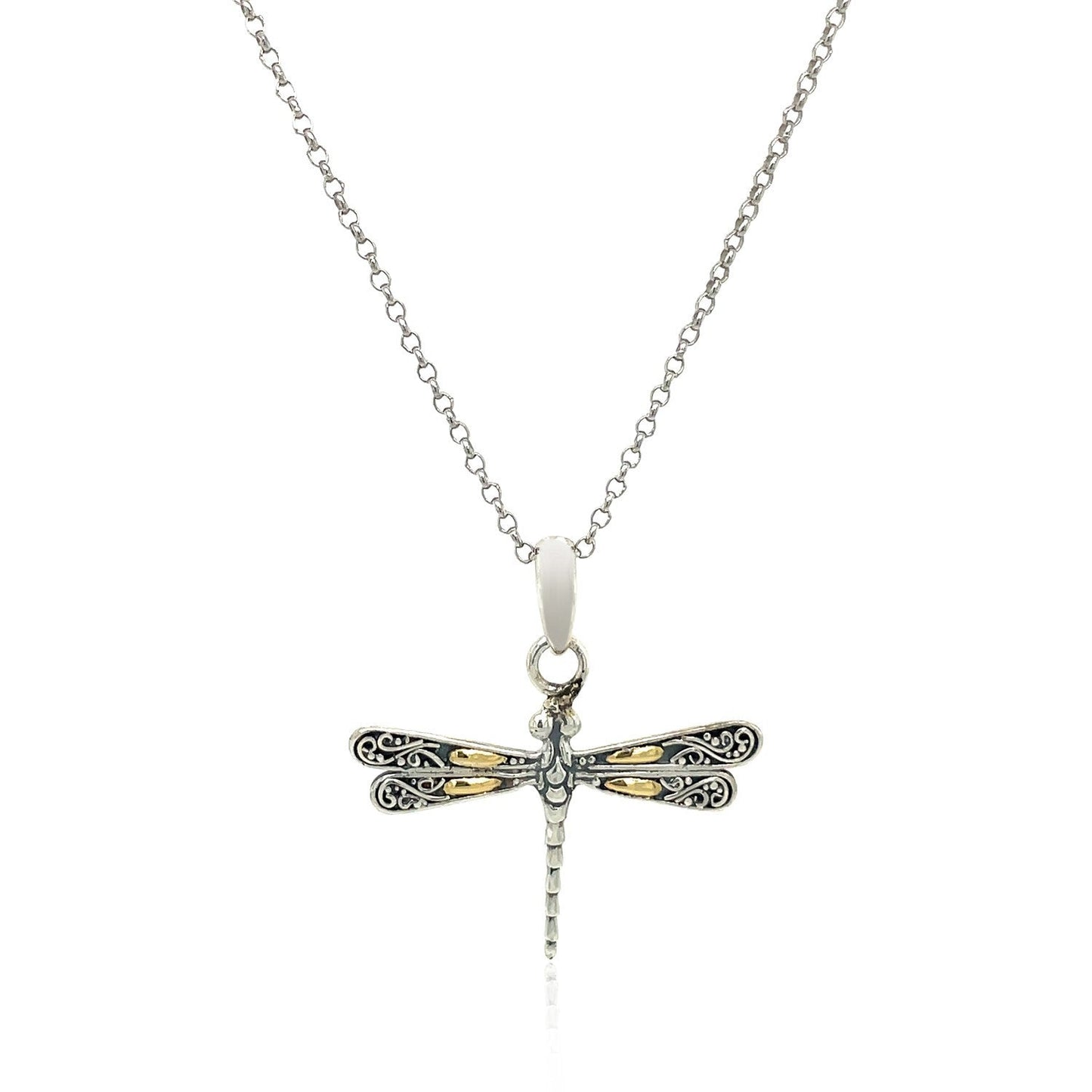18k Yellow Gold and Sterling Silver Pendant in a Dragonfly Design Bids.com