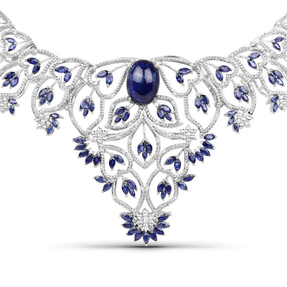 40.93 Carat Genuine Glass Filled Sapphire and White Diamond .925 Sterling Silver Necklace Bids.com