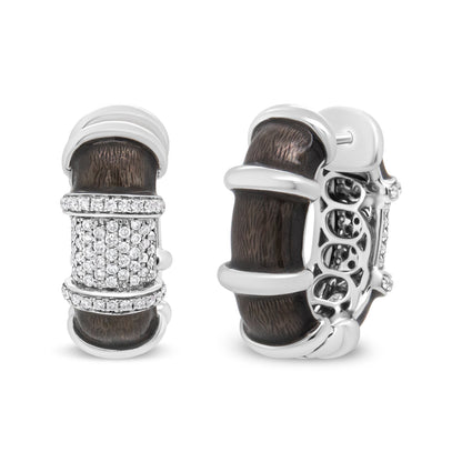 18K White Gold Flash Plated .925 Sterling Silver Clear Graphite Grey Enamel 5/8 Cttw Round Diamonds Huggie Hoop Earrings (F-G Color, VS1-VS2 Clarity) Bids.com