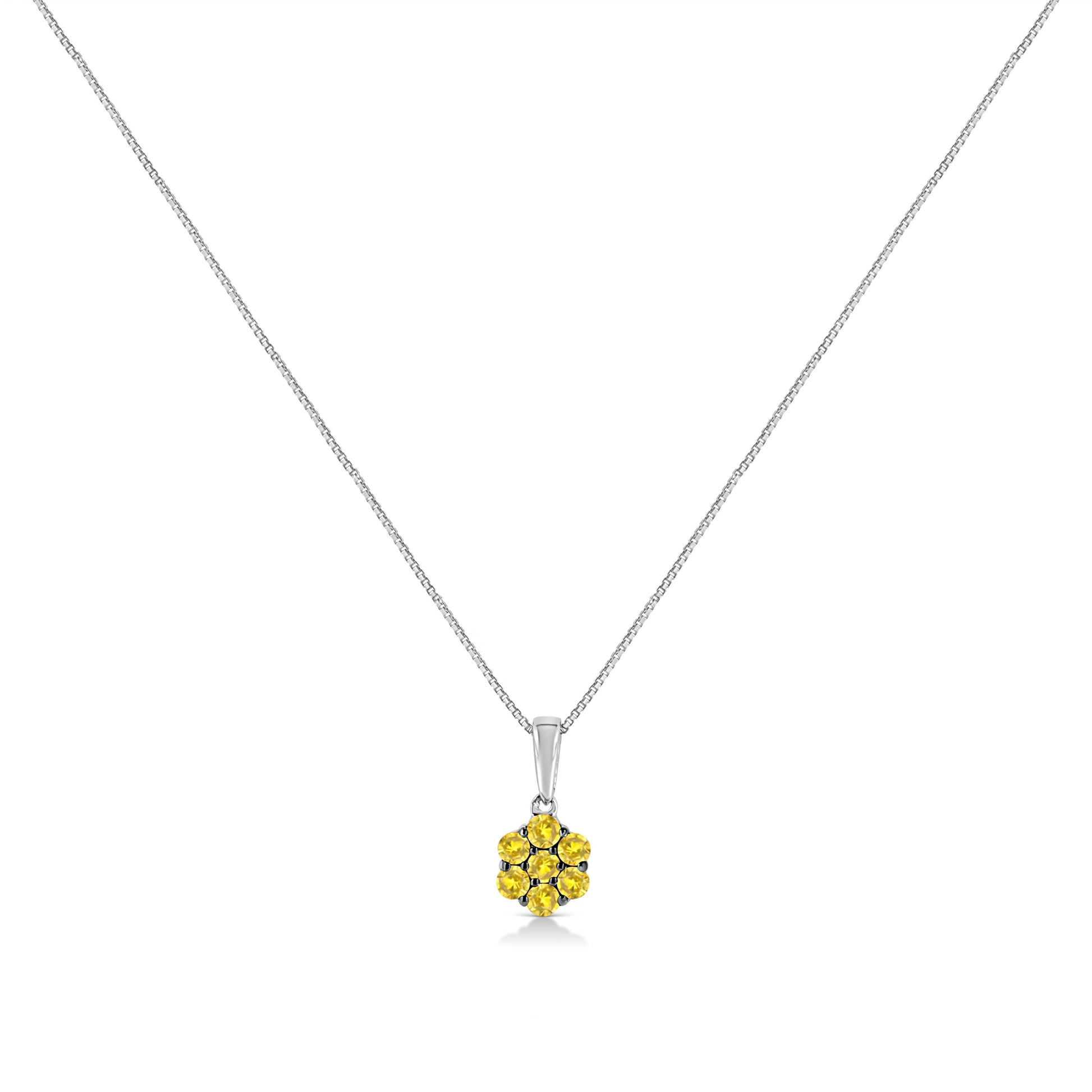 .925 Sterling Silver 1/2 Cttw Prong Set Treated Green Diamond Floral Cluster 18" Pendant Necklace (Green Color, I1-I2 Clarity) Bids.com