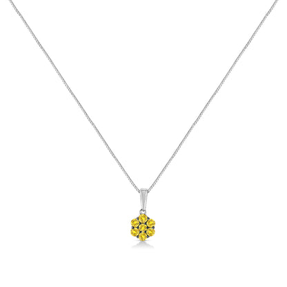.925 Sterling Silver 1/2 Cttw Prong Set Treated Green Diamond Floral Cluster 18" Pendant Necklace (Green Color, I1-I2 Clarity) Bids.com
