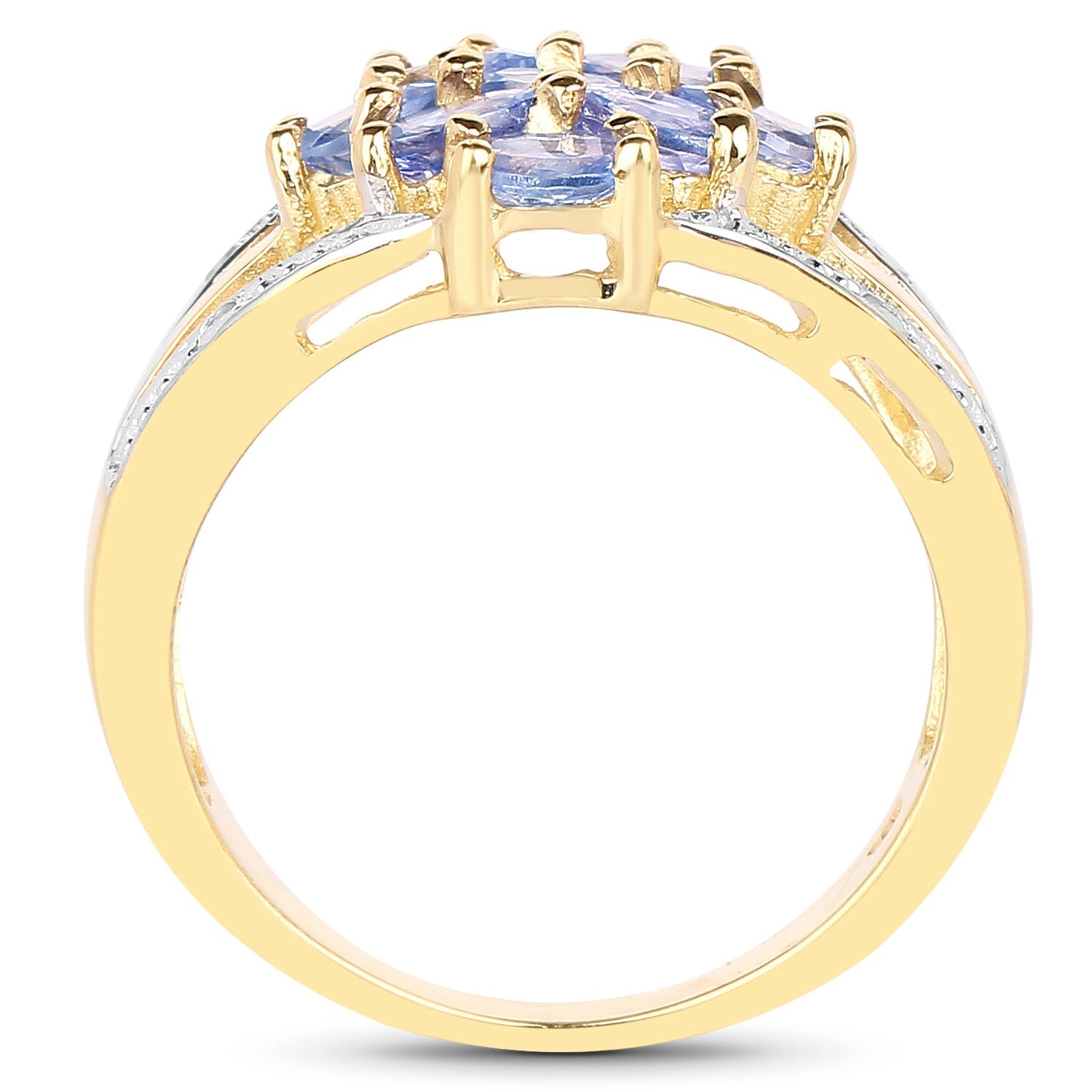 14K Yellow Gold Plated 1.59 Carat Genuine Tanzanite and White Topaz .925 Sterling Silver Ring Bids.com