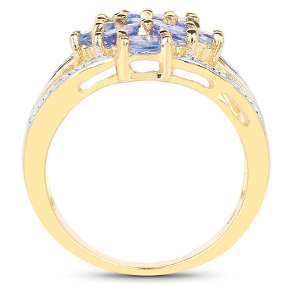 14K Yellow Gold Plated 1.59 Carat Genuine Tanzanite and White Topaz .925 Sterling Silver Ring Bids.com
