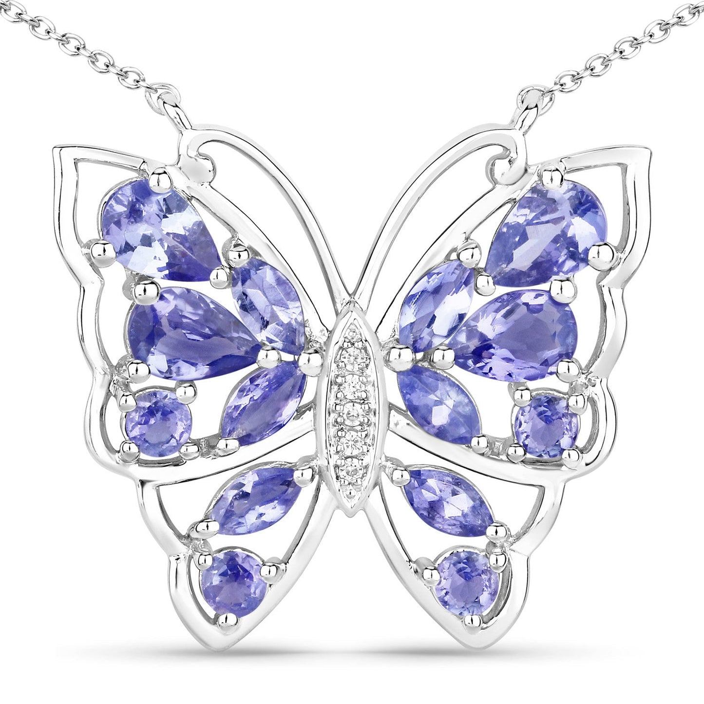 2.76 Carat Genuine Tanzanite and White Zircon .925 Sterling Silver Necklace Bids.com