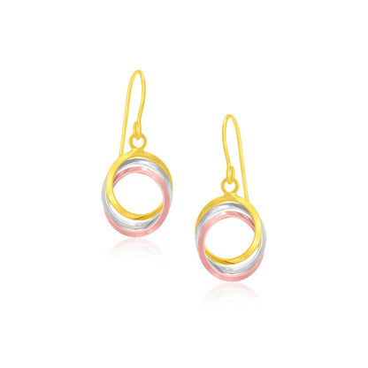 14k Tri-Color Gold Open Entwined Ring Earrings Bids.com