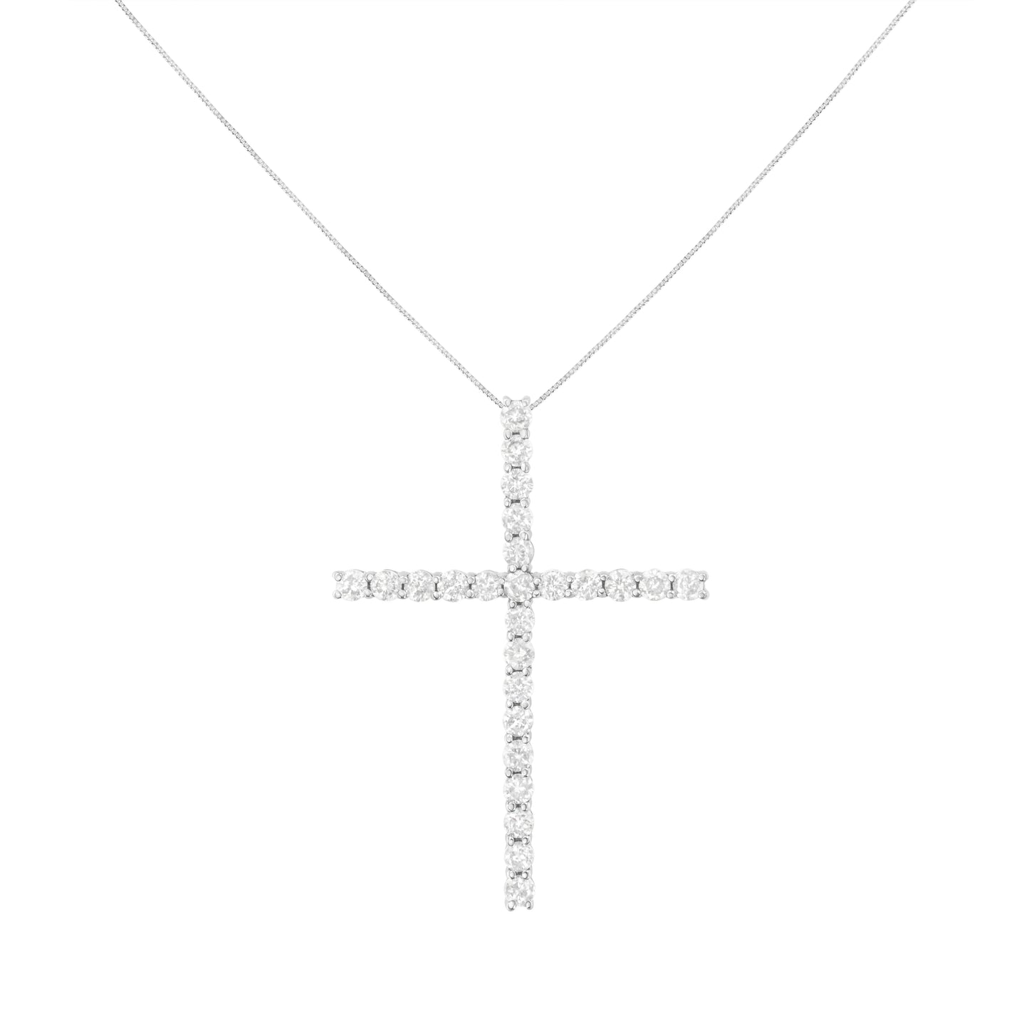 .925 Sterling Silver 3.0 Cttw Round Shape Diamond 1-1/2" Cross Pendant with Box Chain Necklace (I-J Color, I2-I3 Clarity) - 18" Bids.com