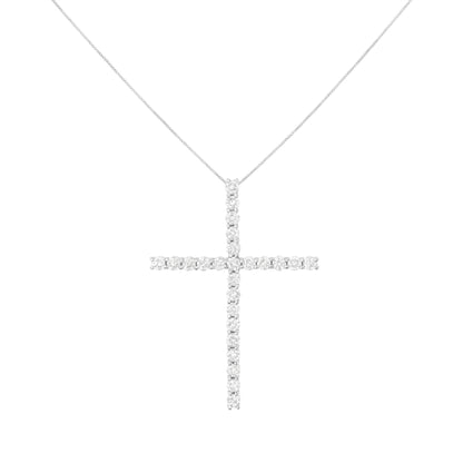 .925 Sterling Silver 3.0 Cttw Round Shape Diamond 1-1/2" Cross Pendant with Box Chain Necklace (I-J Color, I2-I3 Clarity) - 18" Bids.com