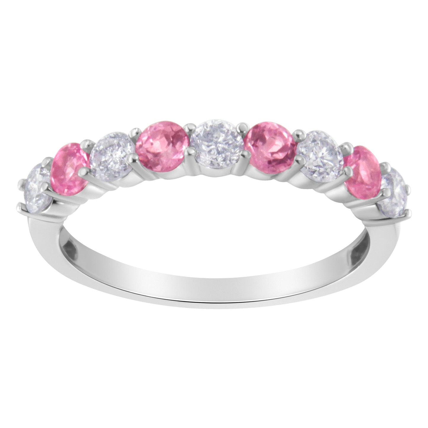 10KT White Gold 1/2 cttw Diamond and 3MM Created Blue Sapphire Gemstone Band Ring (H-I, I1-I2) - Size 7 Bids.com