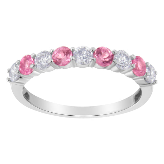 10KT White Gold 1/2 cttw Diamond and 3MM Created Blue Sapphire Gemstone Band Ring (H-I, I1-I2) - Size 7 Bids.com