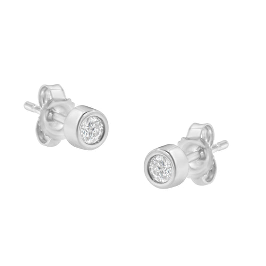 10K White Gold 0.15 Cttw Round Brilliant-Cut Near Colorless Diamond Bezel-Set Stud Earrings (H-I Color, I1-I2 Clarity) Bids.com