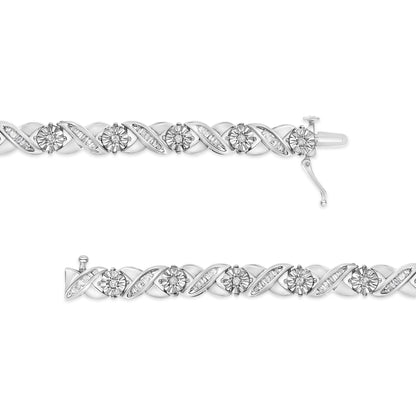 .925 Sterling Silver 1.0 Cttw Round-Brilliant and Baguette Cut Diamond Miracle-Set X-Link 7" Tennis Bracelet (I-J Color, I2-I3 Clarity) Bids.com