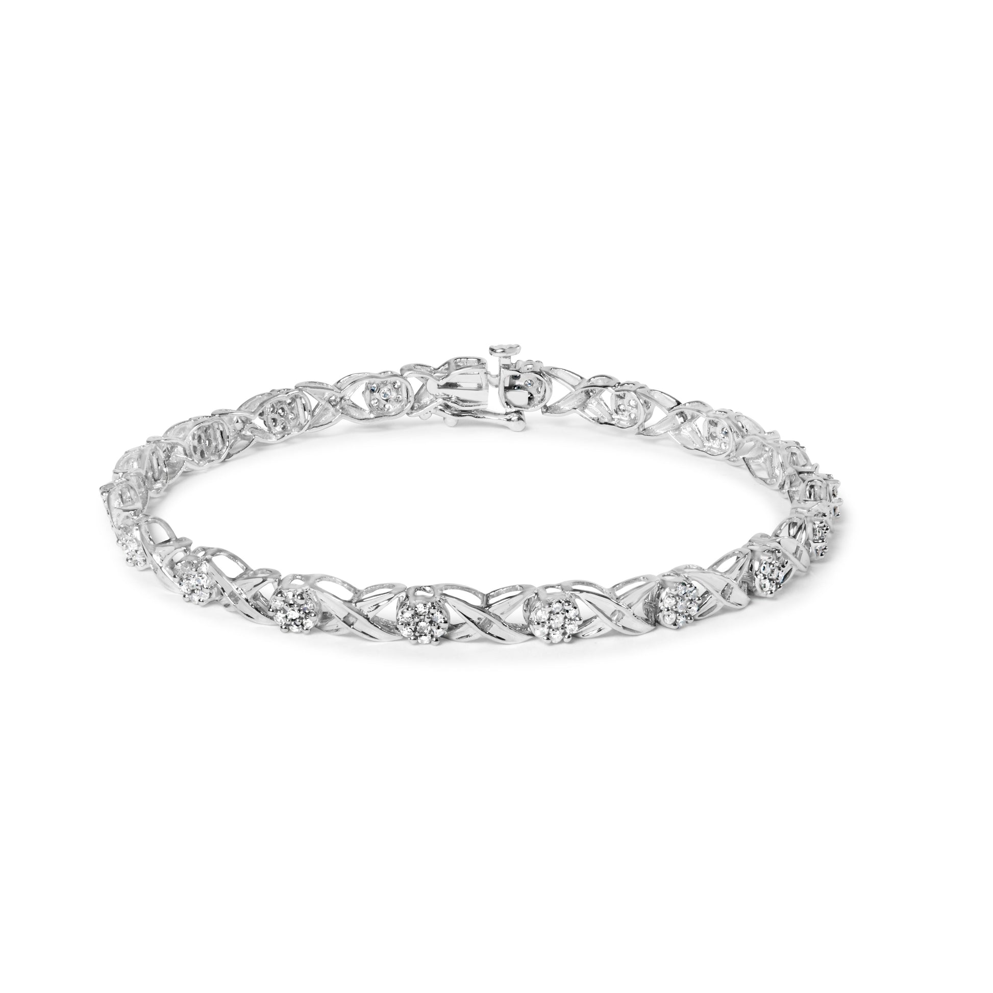 10K White Gold 1.00 Cttw Diamond Floral Cluster and X-Link 7.25" Bracelet (I-J Color, I1-I2 Clarity) Bids.com