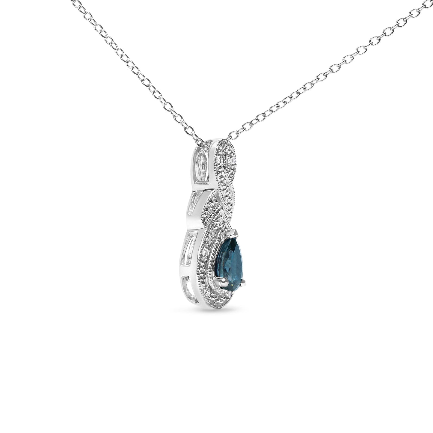 .925 Sterling Silver 6x4mm Pear Sapphire and Diamond Accent Infinity Drop 18" Pendant Necklace (H-I Color, SI1-SI2 Clarity) Bids.com