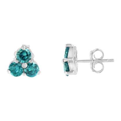 14KT White Gold Treated Blue Diamond Trio Stud Earrings (1 1/3 cttw, Blue) Bids.com
