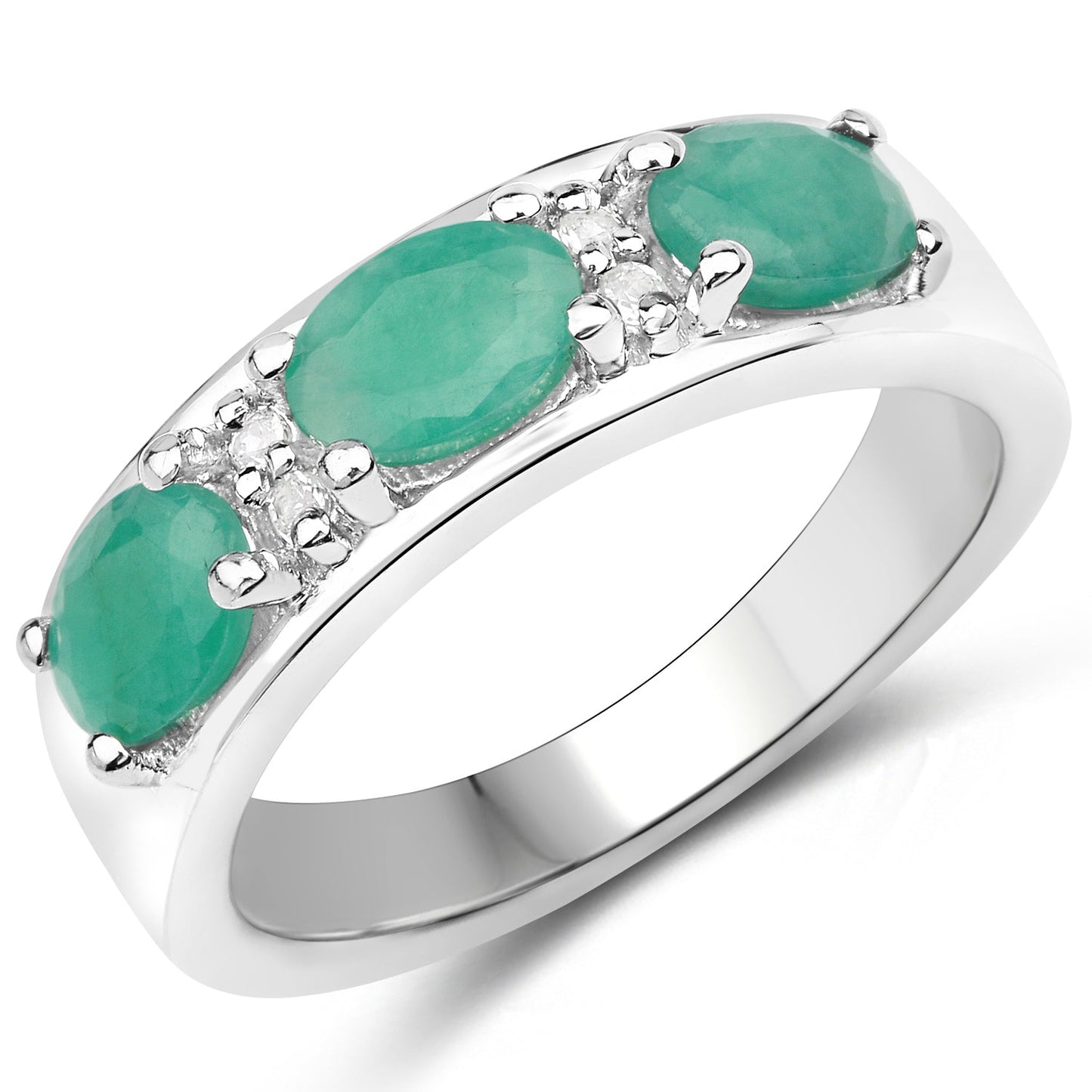 1.38 Carat Genuine Emerald and White Topaz .925 Sterling Silver Ring Bids.com