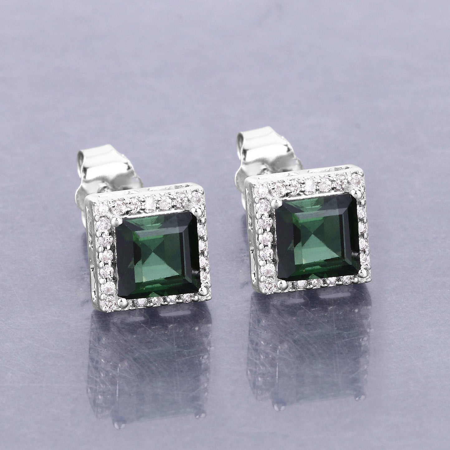 1.55 Carat Genuine Green Tourmaline and White Diamond 14K White Gold Earrings Bids.com