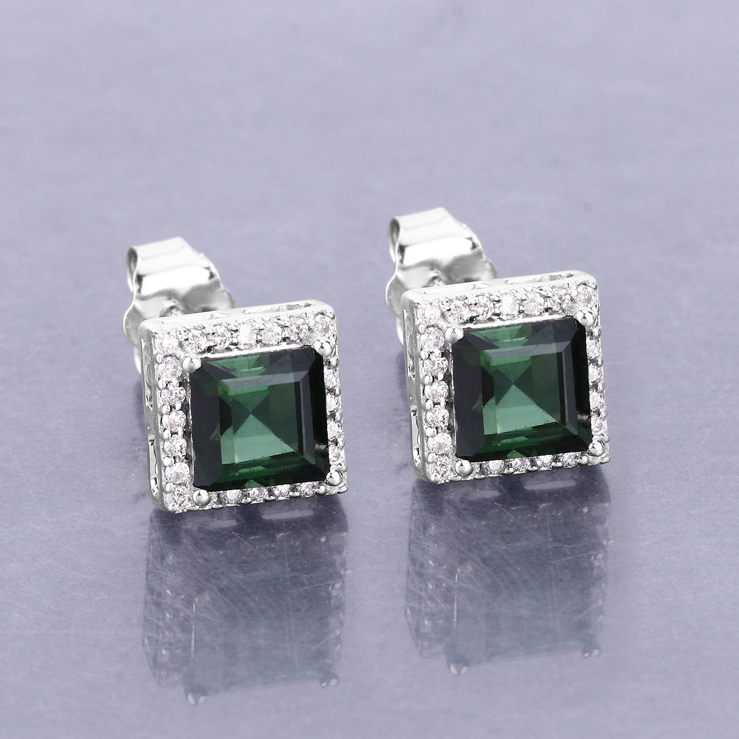 1.55 Carat Genuine Green Tourmaline and White Diamond 14K White Gold Earrings Bids.com