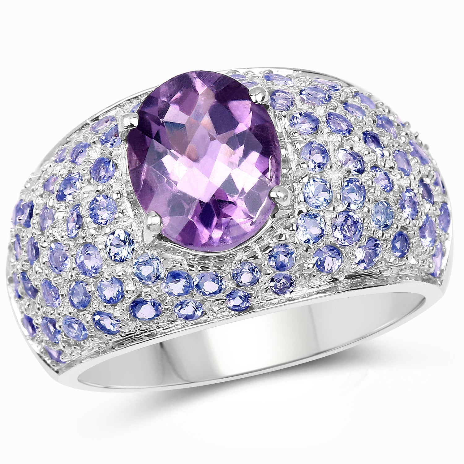 4.21 Carat Genuine Amethyst and Tanzanite .925 Sterling Silver Ring Bids.com