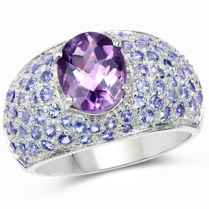 4.21 Carat Genuine Amethyst and Tanzanite .925 Sterling Silver Ring Bids.com