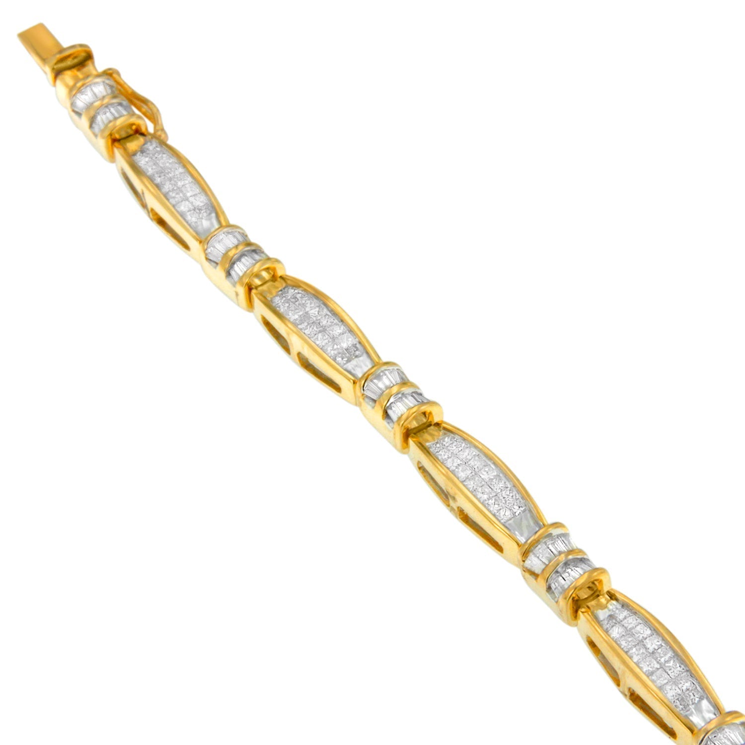 14K Yellow Gold Princess and Baguette Cut Diamond Beaded Bracelet (3.00 cttw, H-I Color, SI1-SI2 Clarity) Bids.com