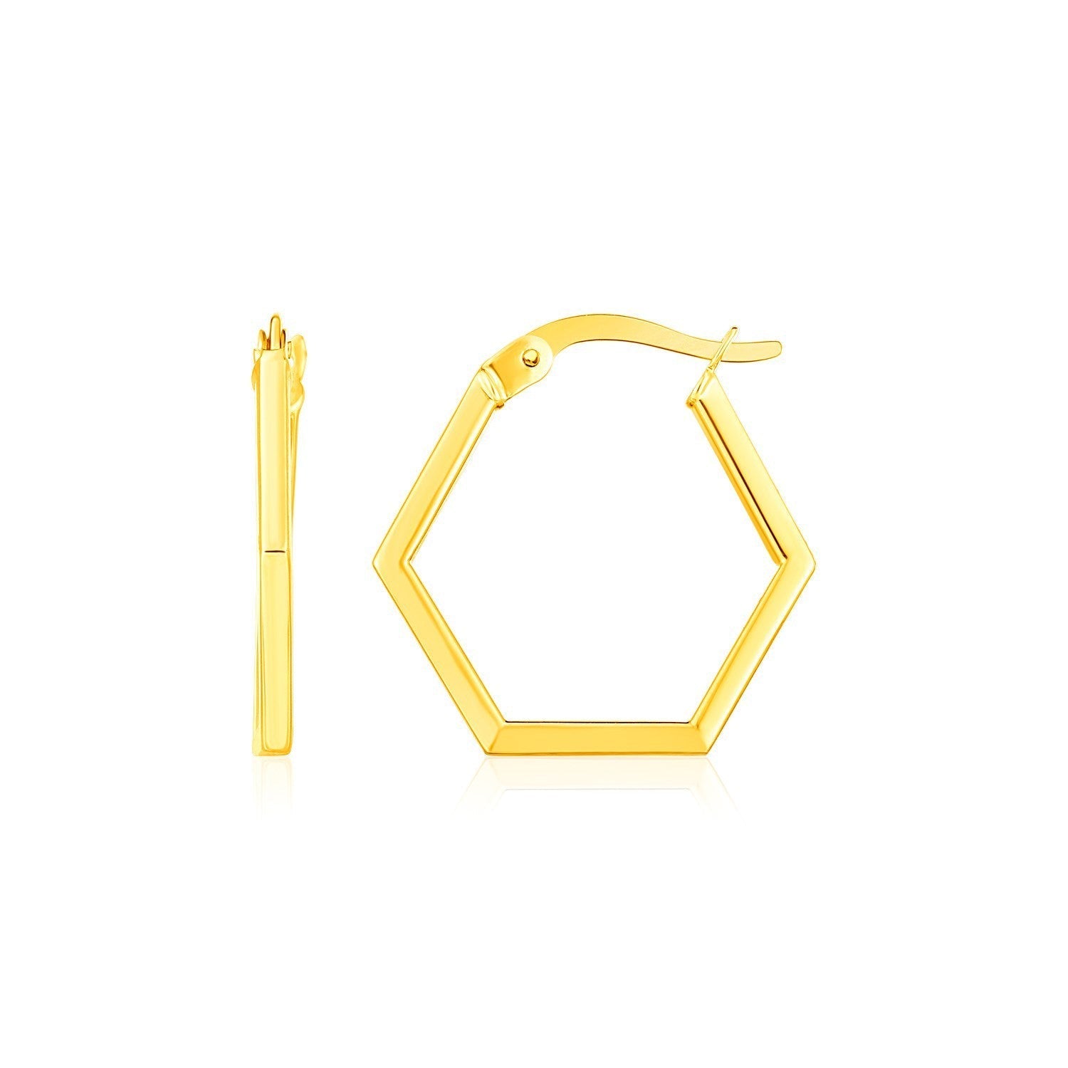 14K Yellow Gold Hexagon Shaped Hoop Earrings Bids.com