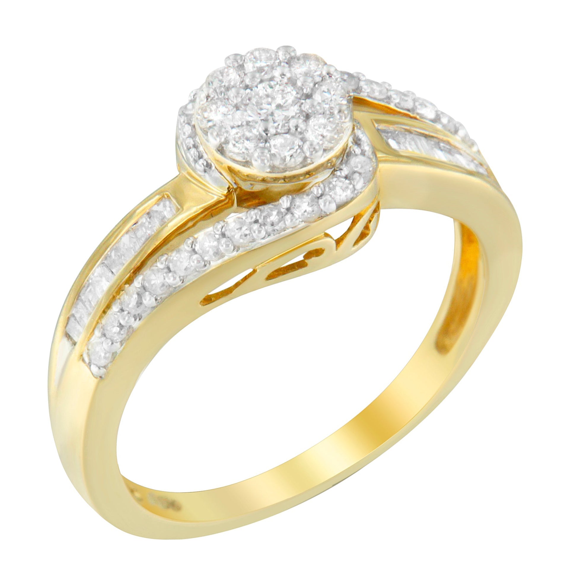 10K Yellow Gold Diamond Cluster Ring (1/2 Cttw, I-J Color, I2-I3 Clarity) - Size 6 Bids.com