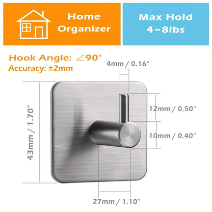 4-Pack Heavy Duty Stick Hooks – Stainless Steel, Waterproof, Wall Mount DailySale