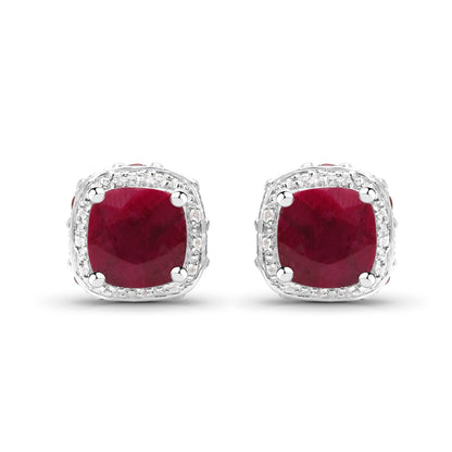 6.12 Carat Dyed Ruby, Ruby and White Topaz .925 Sterling Silver Earrings Bids.com