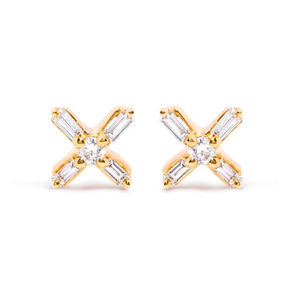 10K Yellow Gold 1/10 Cttw Round and Baguette Diamond Criss Cross X Stud Earring (H-I Color, I1-I2 Clarity) Bids.com