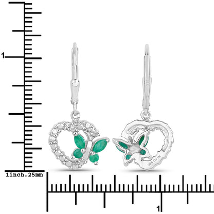 0.44 Carat Genuine Emerald and Created White Sapphire .925 Sterling Silver Earrings Bids.com