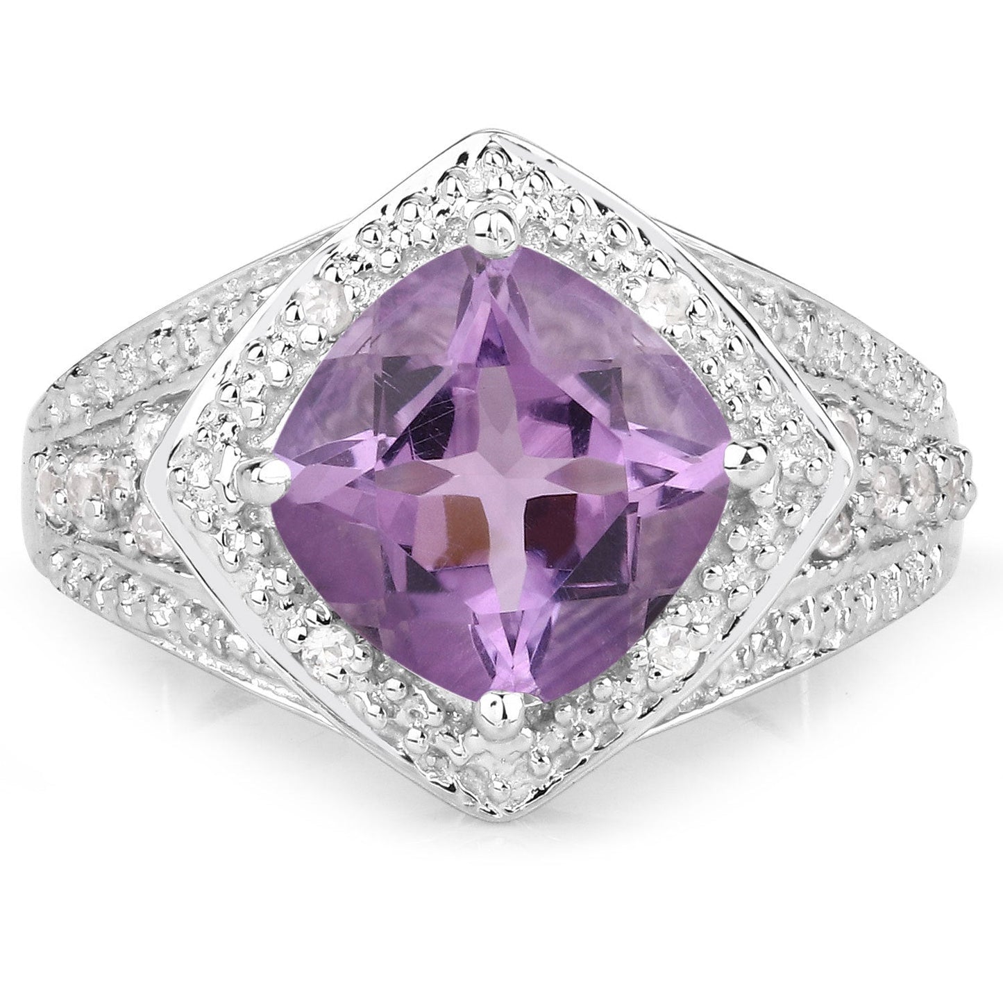 2.82 Carat Genuine Amethyst and White Topaz .925 Sterling Silver Ring Bids.com