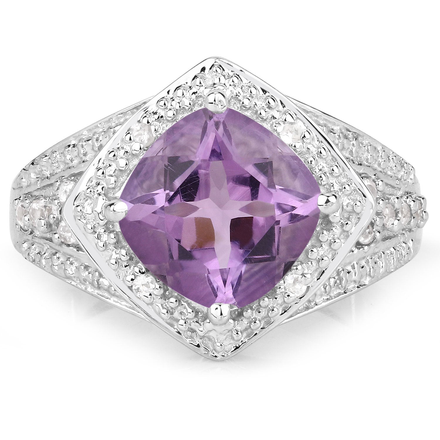 2.82 Carat Genuine Amethyst and White Topaz .925 Sterling Silver Ring Bids.com