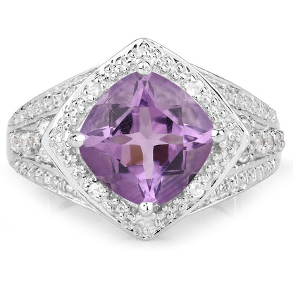 2.82 Carat Genuine Amethyst and White Topaz .925 Sterling Silver Ring Bids.com