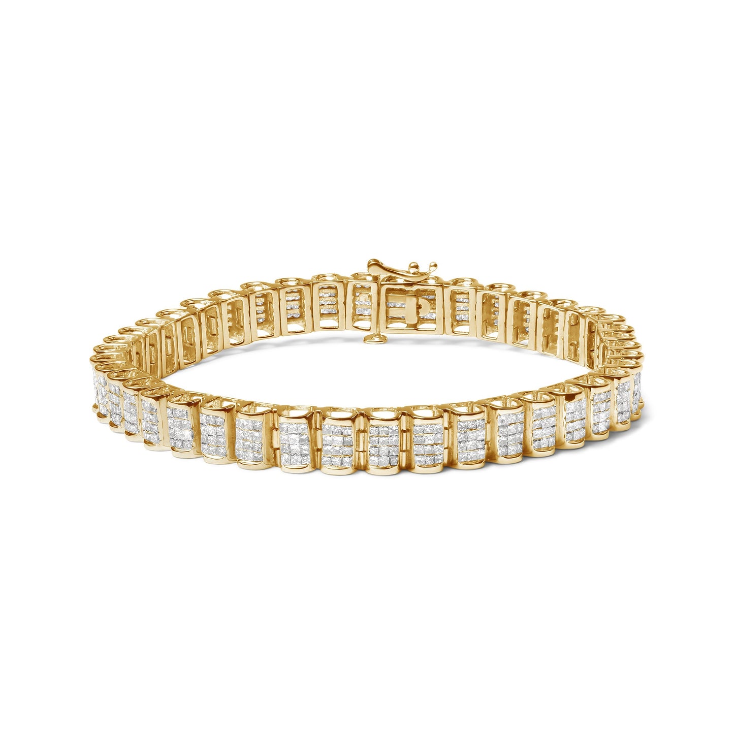 14K Yellow Gold 5.0 Cttw Invisible Set Princess-cut Diamond Buckle Link Tennis Bracelet (H-I Color, SI2-I1 Clarity) - Size 7.25" Bids.com