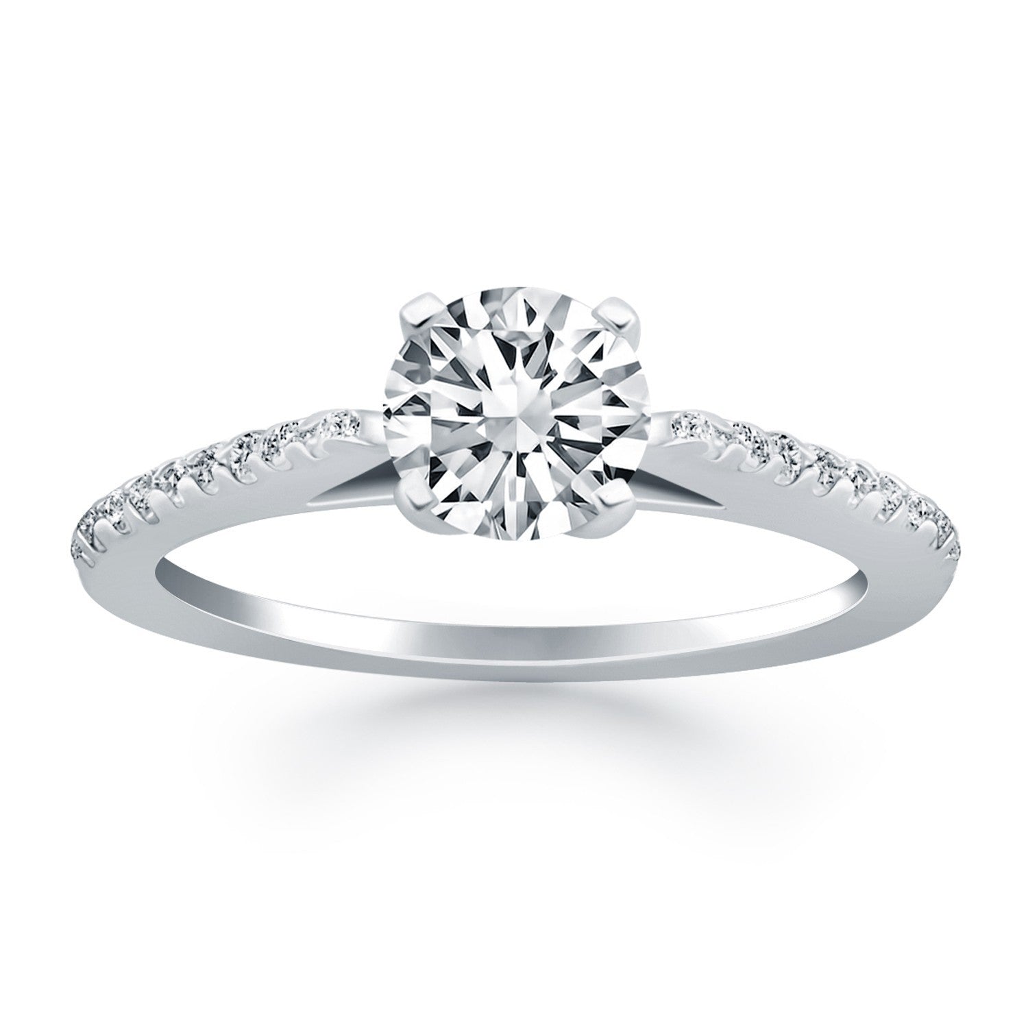 14k White Gold Micro Prong Diamond Cathedral Engagement Ring Bids.com