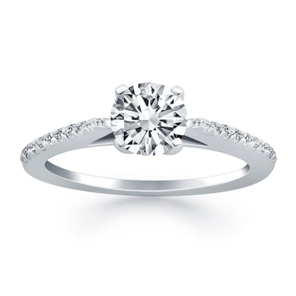14k White Gold Micro Prong Diamond Cathedral Engagement Ring Bids.com