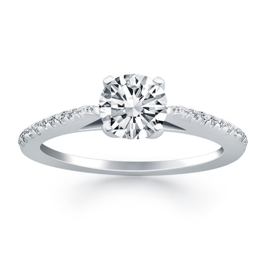 14k White Gold Micro Prong Diamond Cathedral Engagement Ring Bids.com